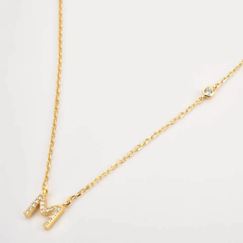 Dainty Crystal Initial Necklace