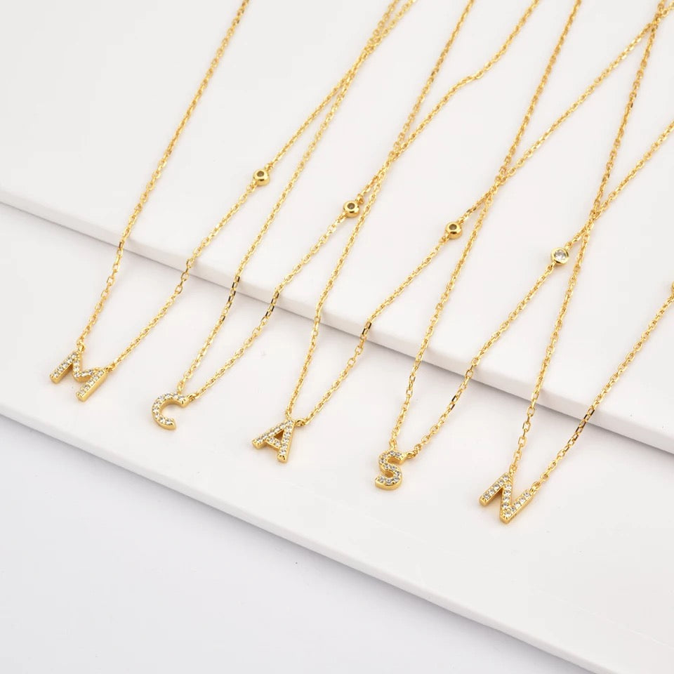 Dainty Crystal Initial Necklace