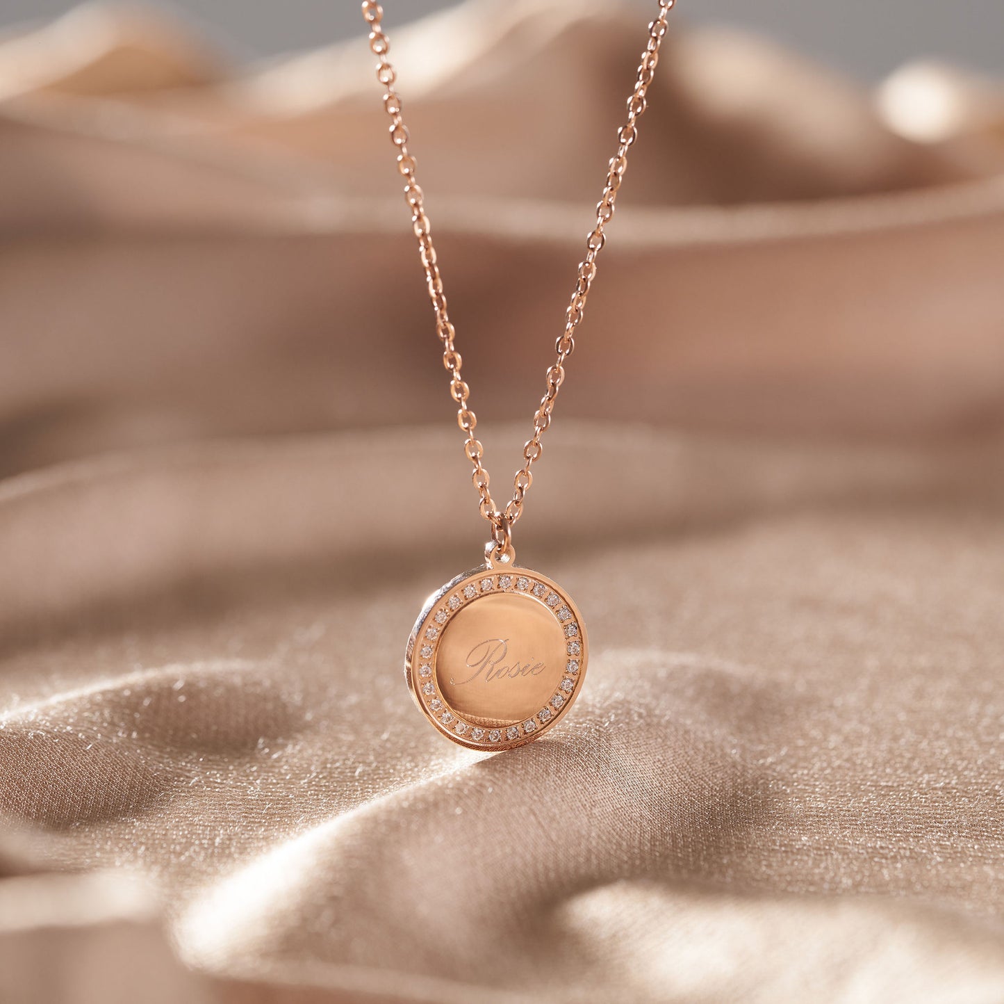 Engraved Crystal Coin Necklace