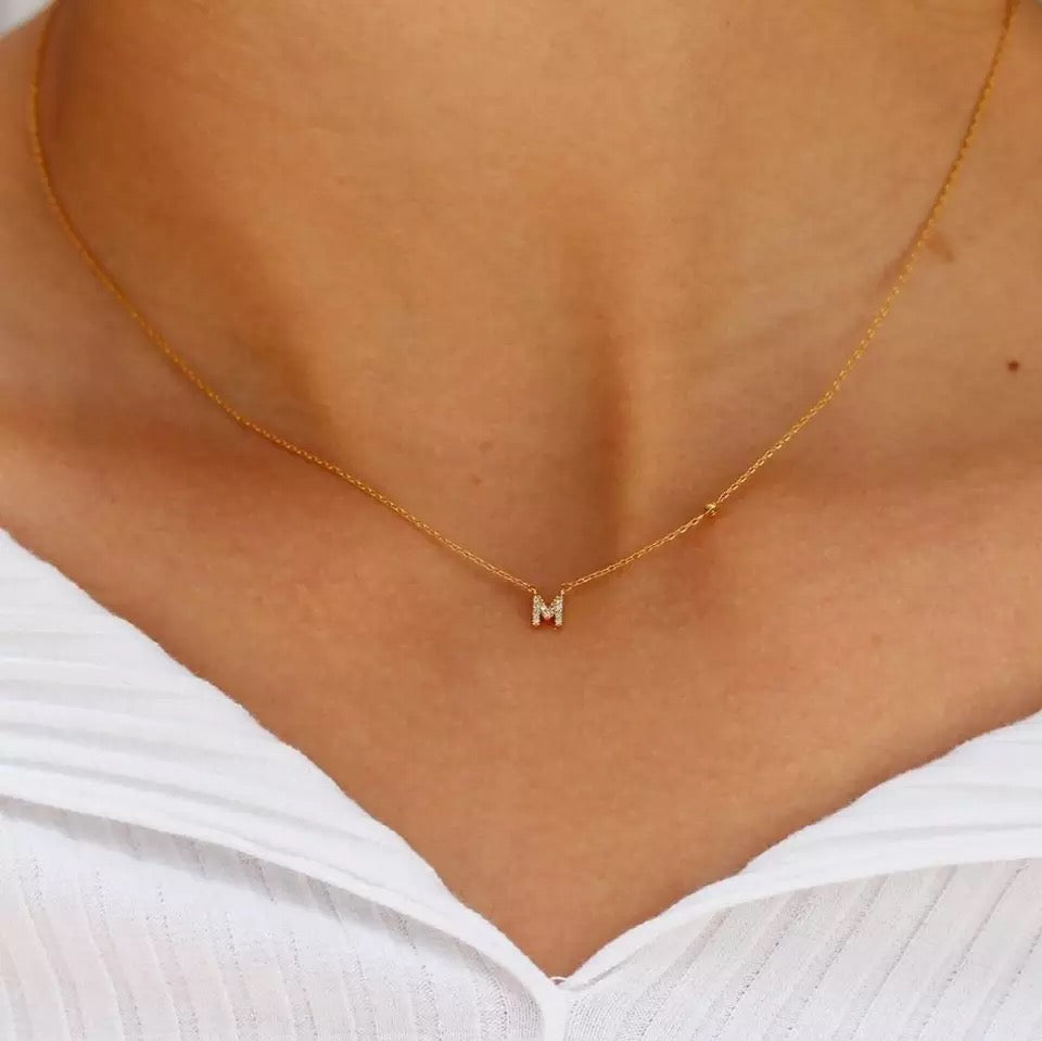 Dainty Crystal Initial Necklace